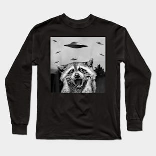 Alien UFO Funny Raccoon Stuffed Animal For Men, Women, Kids T-Shirt Long Sleeve T-Shirt